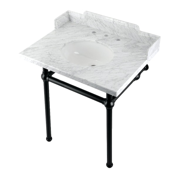 Kingston Brass 30 Carrara Marble Console Sink with Brass Legs, Marble WhiteMatte Black LMS30MB0 - main